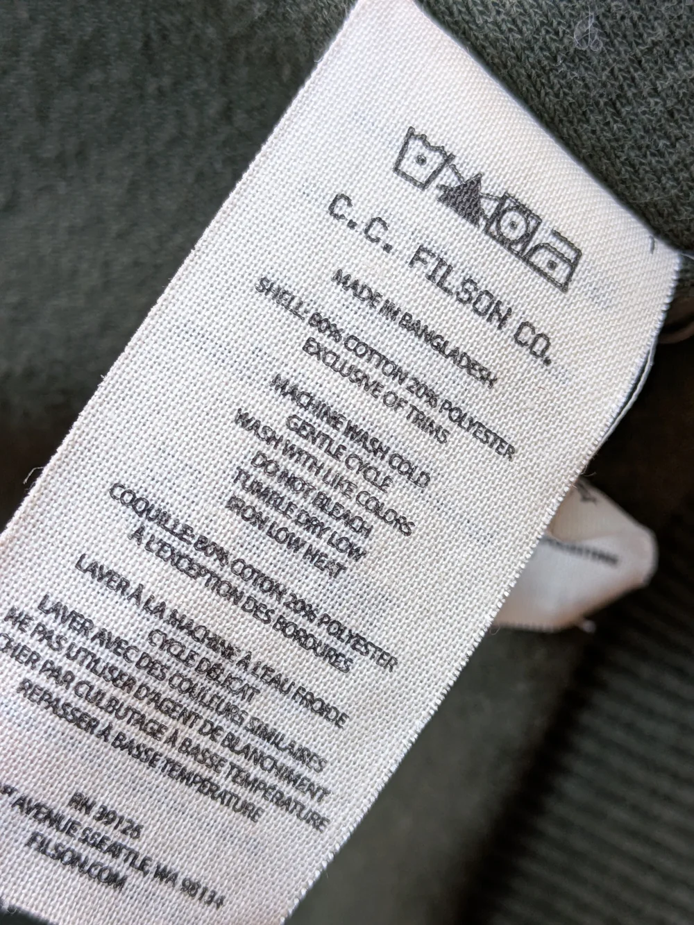 Filson C.C.F. Heavyweight Double-Layer Full-Zip Hooded Sweatshirt Sz M Olive